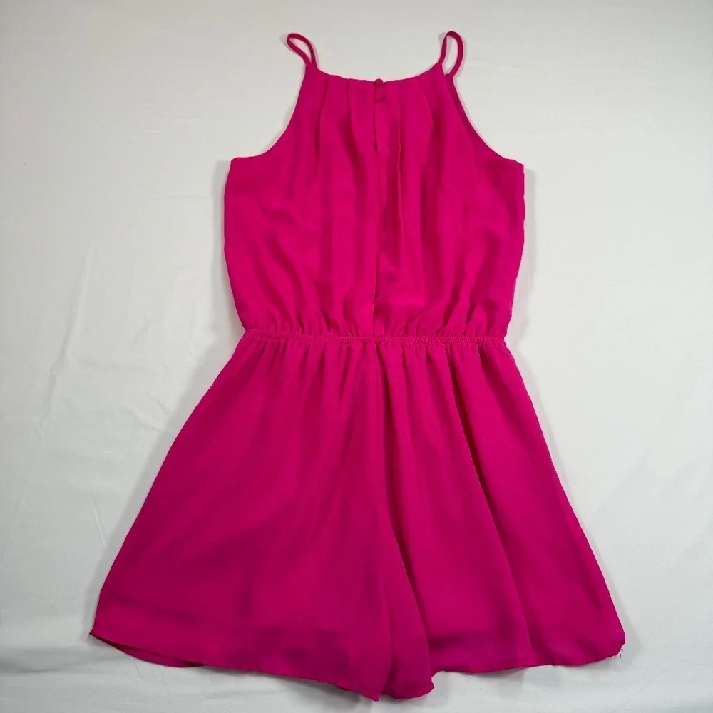 Ya Los Angeles Sleeveless Romper Womens Size Small Hot Pink Pockets Open Back - Picture 2 of 12